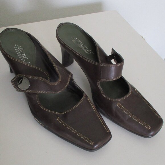 Aerosoles "Snapped" Womens Brown Leather Mule w/2.5" Heel - Size 8M - Picture 2 of 8